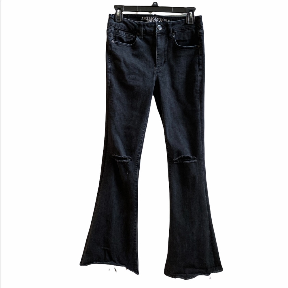American Eagle hi-rise slim flare jeans black sz 6